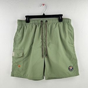 Tokyo Laundry‎ Swim Trunks Men’s Green Orange Lined Pockets Size Large 7” Inseam